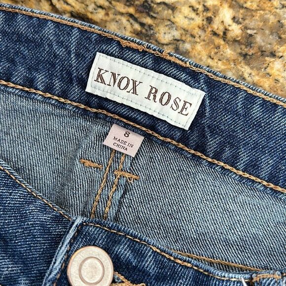 Knox Rose Blue Cotton Mid-Rise Straight Leg Raw Hem Embroidered Jeans Size 8 - Picture 5 of 9